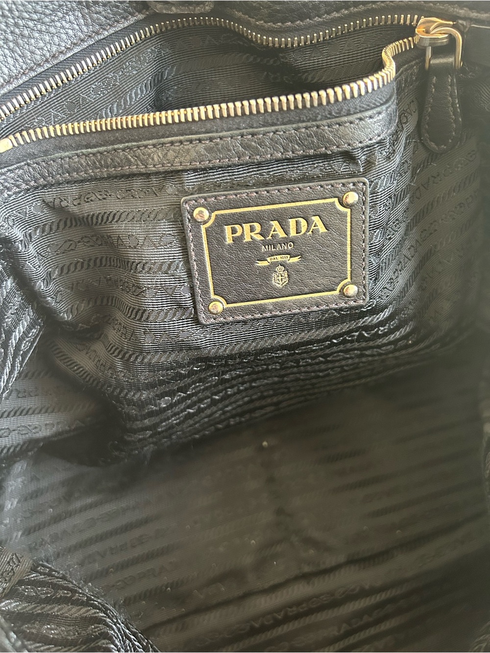 Prada Black Pebbled Leather Tote with Gold Hardware - Picture 9 of 14
